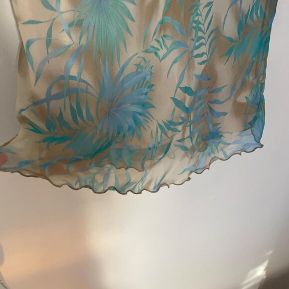 Y2K tan and blue sheer floral skirt with elastic waist  Size S - Picture 2 of 4